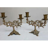 2 Candelabros De Bronce Para Velas -2 Brazos- Tallado