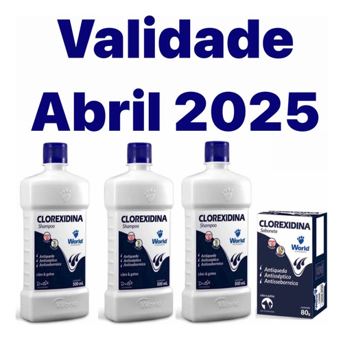 Kit C/3 Unidades Shampoo Clorexidina World 500ml Cada Frasco