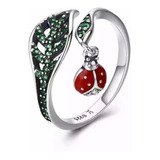 Anillo Diseño De Mariquita Ajustable En Plata 925 Para Mujer