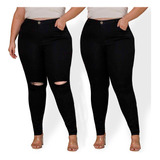 Kit Calça Feminina Skinny Detalhe Joelho Jeans Plus Size