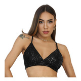 Blusa Top Cropped Sutiã Paetê Brilho Festa Balada Carnaval