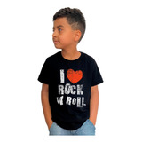 Camiseta Infantil I Love Eu Amo Rock N Roll