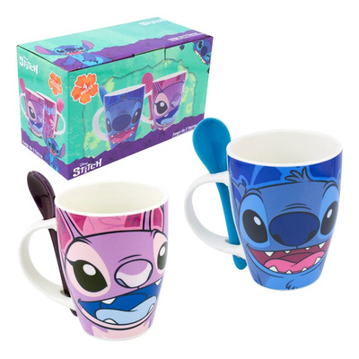 Dúo Tazas Stitch Y Angel Con Cuchara Disney Color Azul acero Stitch cara | MercadoLibre