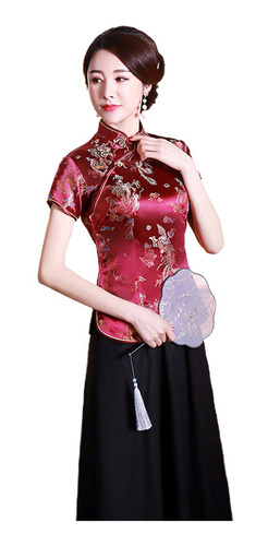 Hermosa Blusa Cheongsam Slim Manga Corta Vintage