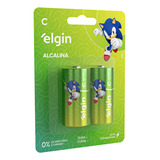 2 Pilhas Alcalina C 1,5 V Blister Bateria Durável Elgin