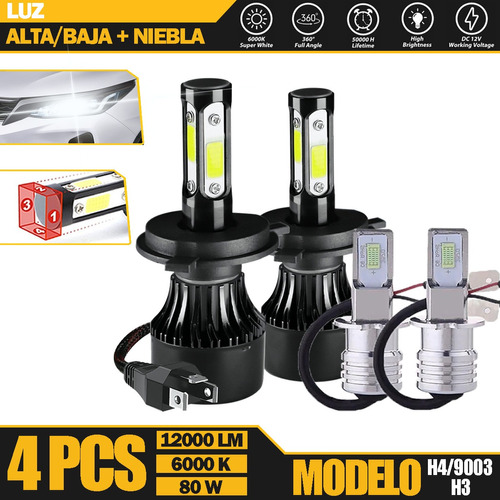 Kit Luces Led H4 H3 Luz Alta/baja/niebla Para Nissan