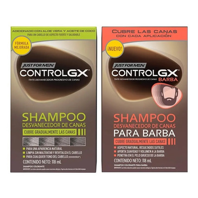 Kit Shampoo Cubre Canas para Cabello y Barba Just For Men Control GX 118ml cada | MercadoLibre