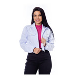 Jaqueta Curta Jeans Feminina De Brim Branca Color  S4082