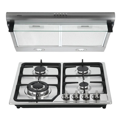 Combo Cocina Parrilla A Gas 4 Quemadores + Campana Axcent Color Gris | Meses sin interés