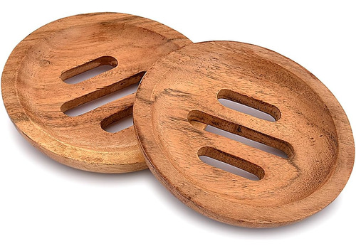 Juego De 2 Fundas Para Jabón De Madera De Acacia, Soporte Pa