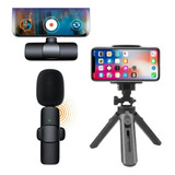 Kit Microfone De Lapela Sem Fio+ Tripé De Mesa Para Celular 