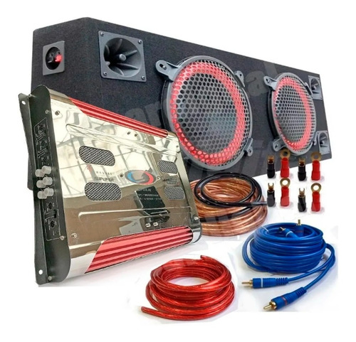 Combo Woofer Doble 2 X 10'' + Potencia 2200w + Kit De Cables