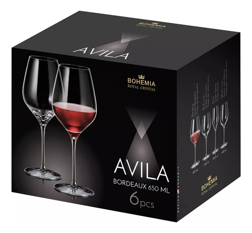 Copas Cristal Vino Bohemia Avila Bordeaux 650 Ml X6 Original