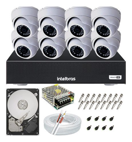 Kit Cftv 8 Câmeras Segurança Dome Ir Dvr Mhdx 1108 Intelbras