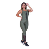 Roupa De Academia Macacao Feminino Legg Zíper Bojo Recortes