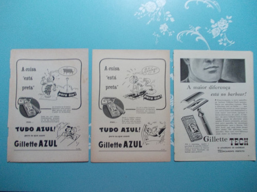 Propaganda Vintage (kit De 3). Gillette Tech...tudo Azul! Pa