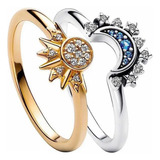 Anillo Sol Y Luna De Mujer Zirconia Dorado Plateado Estrella