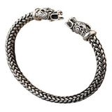 Pulsera Brazalete Vikingo Nordico Cabeza Dragon Plateado