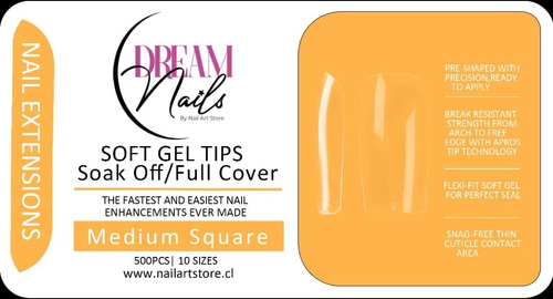 Caja D 500 Soft Gel Tips Cuadrados Soakoff Marca Dream Nails