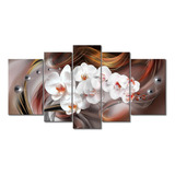 Arte De Pared Abstracto De Orquídea Mariposa Blanca, 5 Pieza