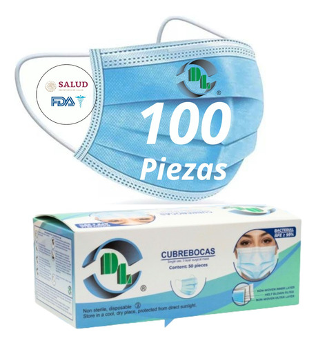 100 Cubrebocas Dl, Tricapa, Mascarilla, Tapabocas