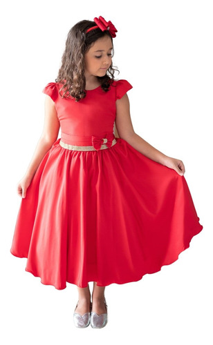 Vestido Infantil Vermelho Marsala Brilho Elegante Juvenil .