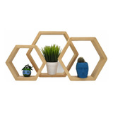 3 Repisas Flotantes Hexagonales Minimalistas Madera Moderna