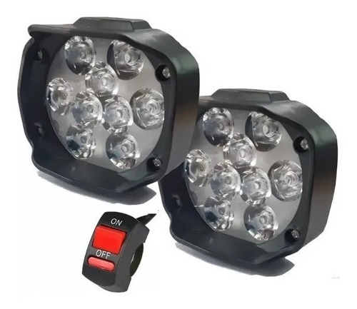 Par Faro Auxiliar Moto 9 Led Super Potente + Tecla Moto 