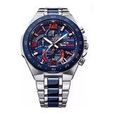 Relogio Edifice Toro Rosso Prata Fundo Azul C/ Caixa Top Top