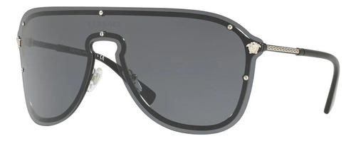 Lentes De Sol Versace Ve2180 1000/87 New Aviator Shield Black Silver Classic