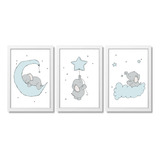 Quadro Decoração Infantil Elefante Bebê Estrelas Lua