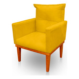 Cadeira Poltrona Sala Base Madeira Reforçada Suede Amarelo