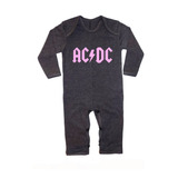 Mamelucos Para Bebes Niña Rockero Acdc  Gris Oxford Algodon