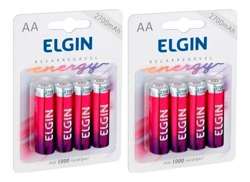 8 Pilhas Recarregável Aa 2700mah Blister Elgin - Originais