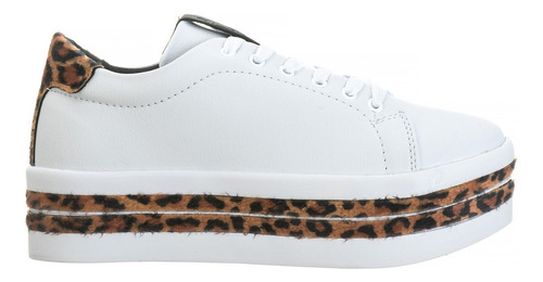 Tênis Branco Feminino Salto Plataforma Animal Print Onça