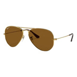 Óculos De Sol Polarizados Ray-ban Aviator Classic Large Armação De Metal Cor Polished Gold, Lente Brown De Cristal Clássica, Haste Polished Gold De Metal - Rb3025