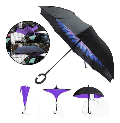 Guarda Chuva Inverso Grande 120cm Automático Preto Estampa Cor Estampado