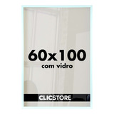 Moldura 60x100 Quadro Vidro Poster Foto Parede Sala Quarto Cor Branco Liso