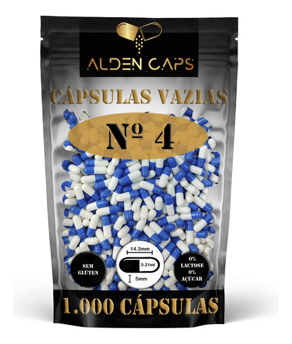 1.000 Cápsulas Vazias De Gelatina Azul E Branca Nº 4 (100mg)