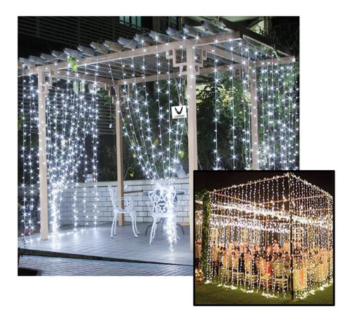 Cascada Led Blanca 3x2m 360 Luces Navidad Luz Cortina