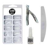 Kit Unhas Postiças 100 Un, Cola 3g, Alicate, Lixa Para Unhas