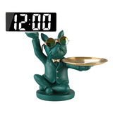 Bulldog Francés Escultura Perro Estatua Reloj Y Bandeja