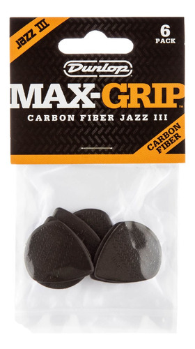 Púas Nylon Jazz Iii Jimdunlop 471p3c Max Grip Carbon X 6 Uni Color Gris Oscuro Tamaño Jazz  Iii