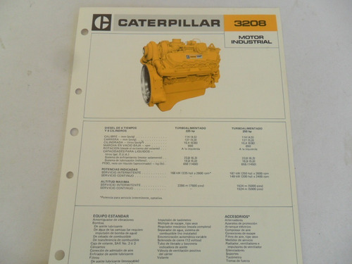 Folleto Caterpillar Motor 3208 Series Antiguo Diesel Cat 