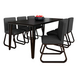 Mesa Com 6 Cadeiras Industrial 1,8 Aspen Pr/pr/graf - Ma Cor Preto Fosco/preto/linho Grafit