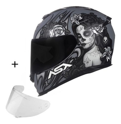 Capacete Novo Asx Catrina Catarina Nov + Viseira Extra Fumê 