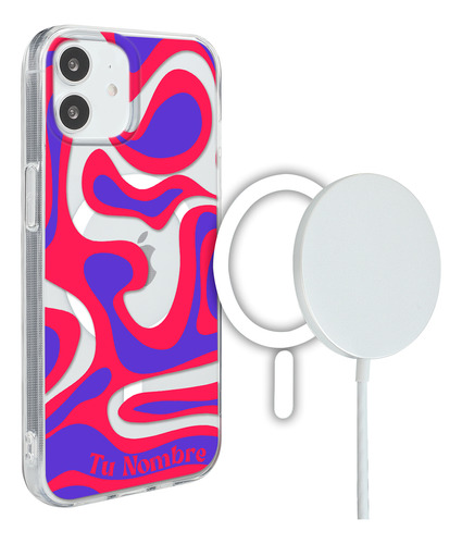 Funda Para iPhone Magsafe Tu Nombre Para Mujer Curvas Rojas