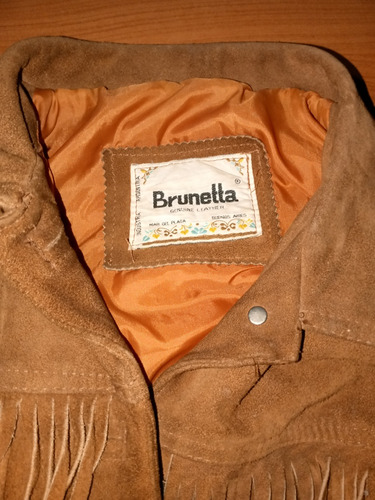 Campera Cuero Flecos Vintage Marca Brunetta