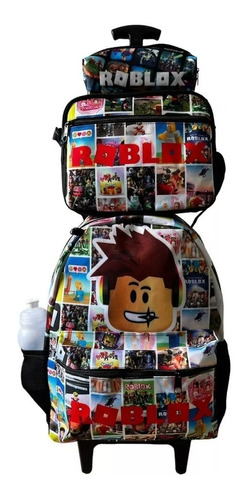 Kit Mochila Roblox Estojo E Lancheira Térmica E Carrinho