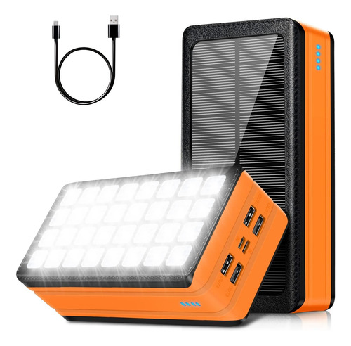 Cargador Solar, Portátil 60000 Mah  6 Puertos Usb+c 32 Led